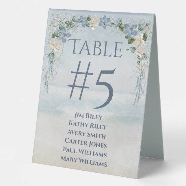 Plaque De Table Aquarelle Océan avec Arche Florale Mariage (Recto)