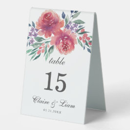 Plaque De Table Aquarelle romantique Numéro de Mariage campagnard 
