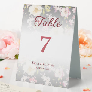 Plaque De Table Aquarelle rose Roses jaunes, noir flou, Mariage