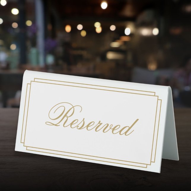 Plaque De Table Art Déco Elegant Gold Script Réservé (Art Deco Elegant Gold Script Reserved Table Tent Sign)