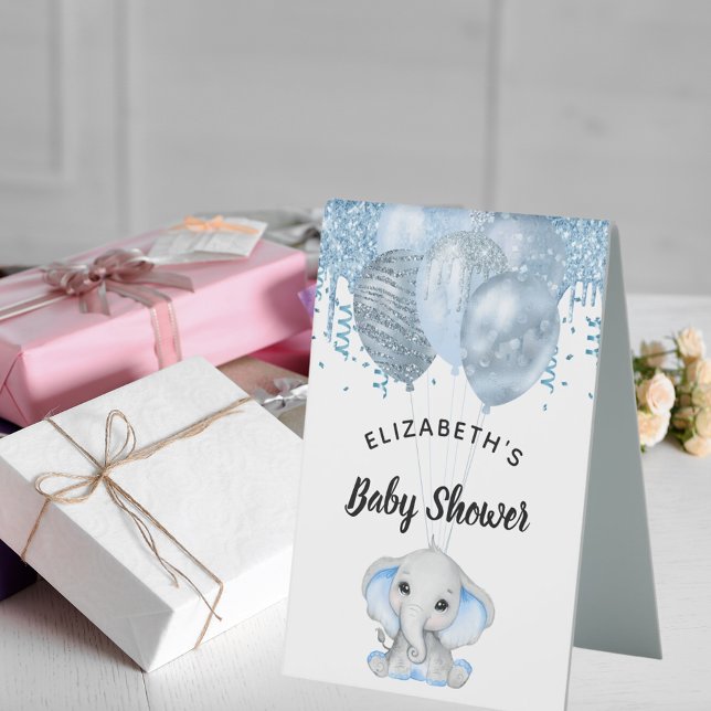 Plaque De Table Baby shower bleu clair éléphant garçon ballons bla (Créateur téléchargé)