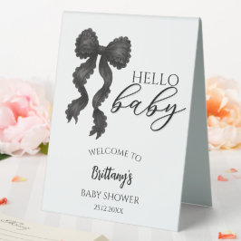 Plaque De Table Baby shower noir Bow Affiche de bienvenue moderne