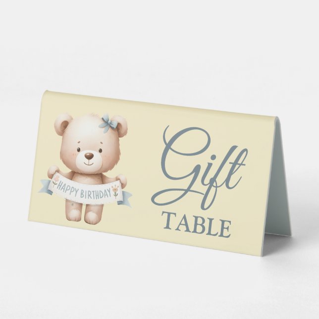 Plaque De Table Bannière d'Anniversaire de l'ours en peluche migno (Recto)