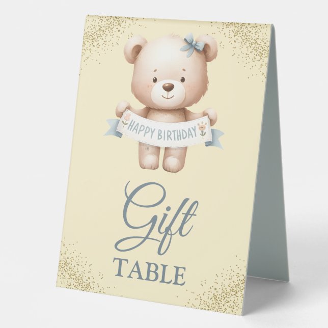 Plaque De Table Bannière d'Anniversaire de l'ours en peluche migno (Recto)