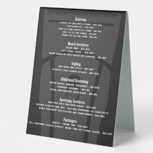 Plaque De Table Barber Shop Barbershop Tarifs Menu Service