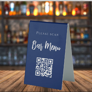Plaque De Table Barre menu QR code typographie marine bleu