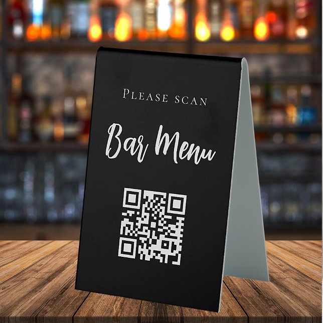 Plaque De Table Barre menu QR code typographie noir blanc (Créateur téléchargé)