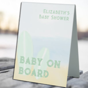 Plaque De Table Bébé à bord du Baby shower d'aquarelle surf Beach