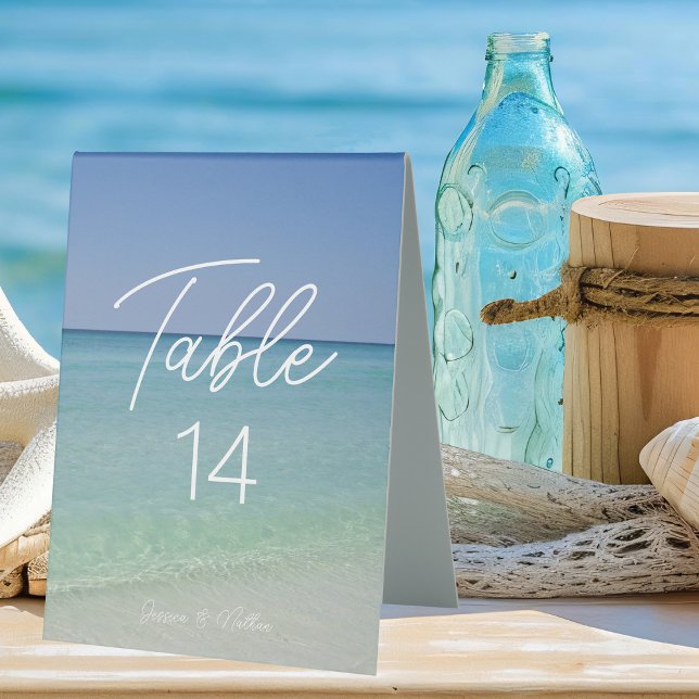 Plaque De Table Belle plage Photographie Mariage Numéro de tableau (Créateur téléchargé)