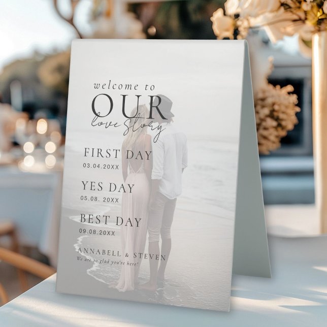 PLAQUE DE TABLE BIENVENUE SUR NOTRE HISTOIRE DE L'AMOUR (Photo WELCOME TO OUR LOVE STORY Table Tent Sign)