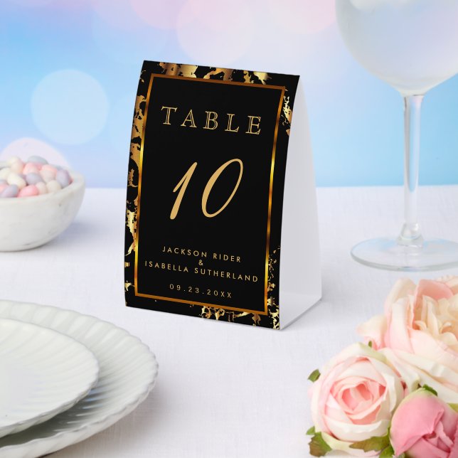 Plaque De Table Black and Gold Marble - Table Number (Insitu (mariage))