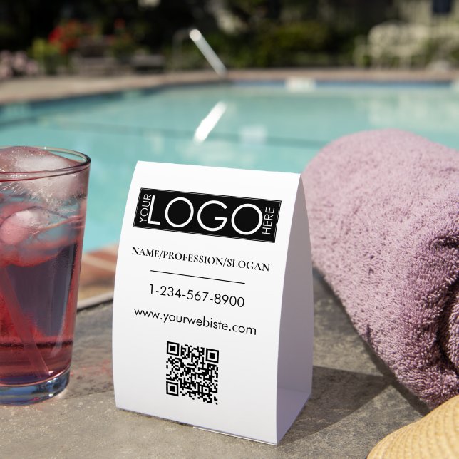 Plaque De Table Black Company Logo Storefront QR Code Contact Info (InVersositu (sur table))
