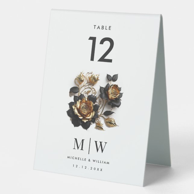 Plaque De Table Black Gold Rose Soirée de mariage gothique (Recto)