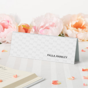 Plaque De Table Blanc clair simple gris moderne Monogramme Motif