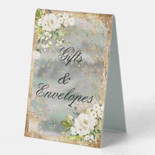 Plaque De Table Blanc Floral Or Botanique Crème Mariage ivoire Ta