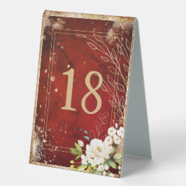 Plaque De Table Blanc Floral Or Botanique Écarpe Rouge encadré