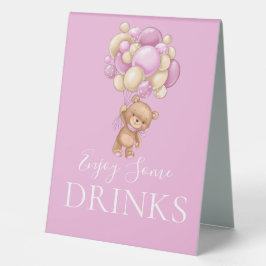 Plaque De Table Blonde rose Teddy Bear BOISSONS Table Tente Signal