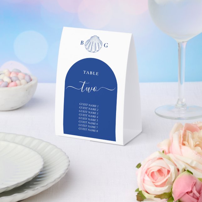 Plaque De Table Blue Clam Seashells Coastal Seaside Beach Wedding (Insitu (mariage))