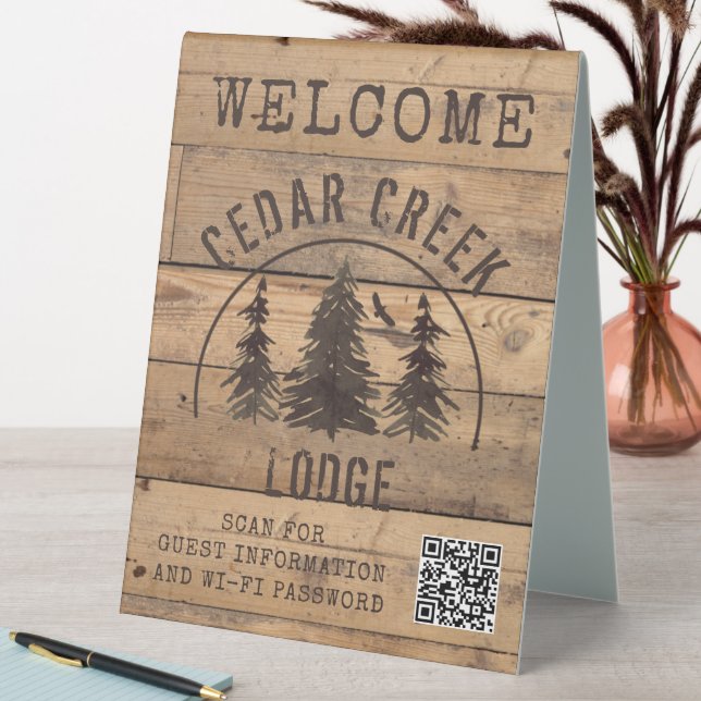 Plaque De Table Bois rustique arbres Bienvenue QR Code (En SItu (Tableau))