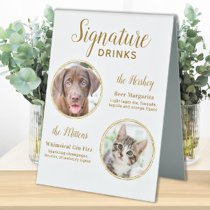 Plaque De Table Boissons de signature Élégant Or Mariage de chien 