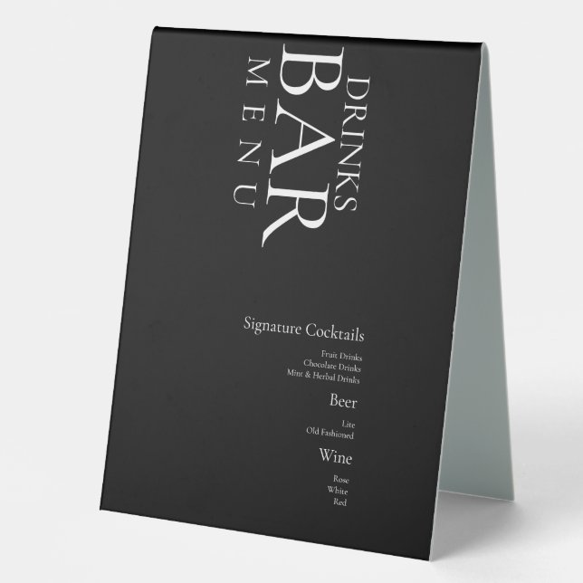 Plaque De Table Boissons simples Cocktail Vin Mariage Noir Blanc (Recto)