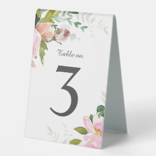 Plaque De Table Bouquets de fleurs rose pâle sur nombre blanc