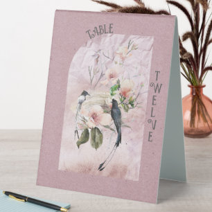 Plaque De Table Bourgogne Dusty Magnolia fleurit et oiseaux