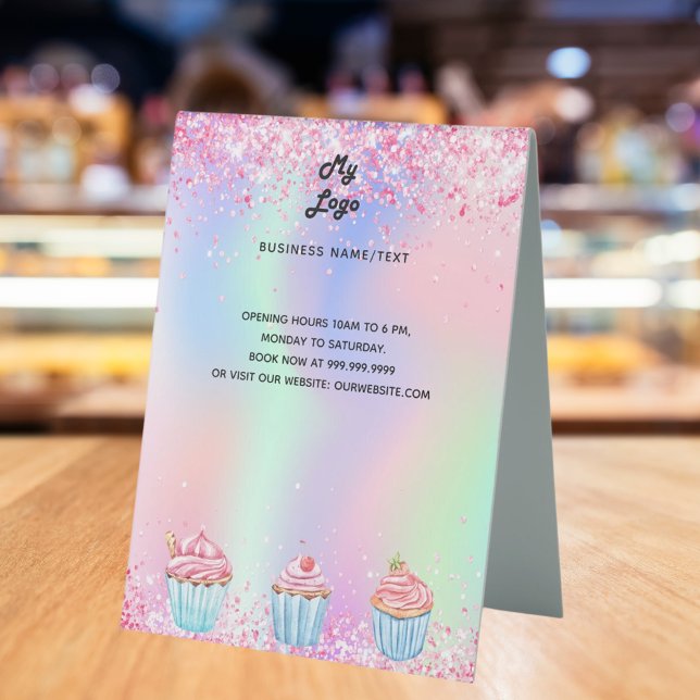 Plaque De Table Boutique de pâtisserie logo holographique menu pri (Créateur téléchargé)