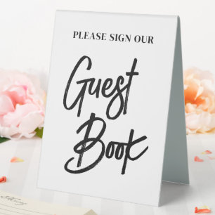 Plaque De Table Brosse moderne Script Livre d'invité Table Top Sig