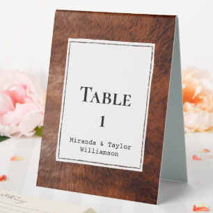 Plaque De Table Brown Mariage en cuir Faux Numéro de table