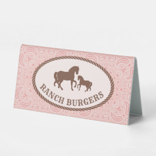 Plaque De Table Burgers Ranch Cowgirl Party Panneau de la tent