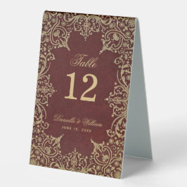 Plaque De Table Burgundy Gold Vintage Élégant Mariage de calligrap