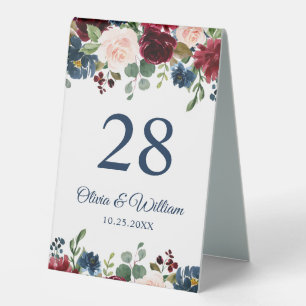 Plaque De Table Burgundy Navy Bleu Blush Floral Aquarelle Rustique