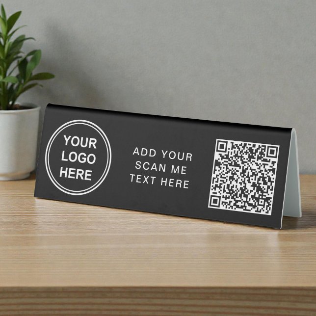 Plaque De Table Business Logo Create Your QR Code Black Horizontal (Business Logo Create Your QR Code Black Horizontal Table Tent)