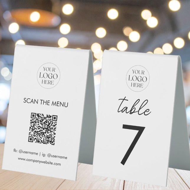 Plaque De Table Business Logo Table Number Menu QR Code Modern (In situ)