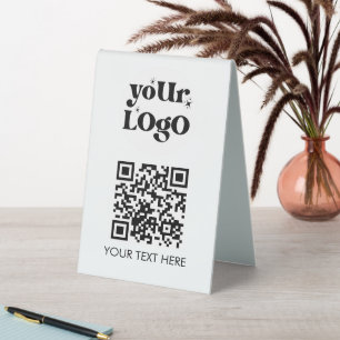 Plaque De Table Business Tabletop QR Code Moderne Logo Blanc