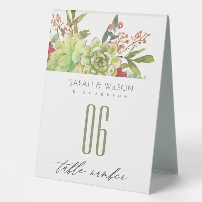 Plaque De Table Cactus Succulent Rouge Floral Mariage Numéro de ta (Recto)