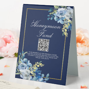 Plaque De Table Caisse de lune de miel chic mariage floral bleu ma