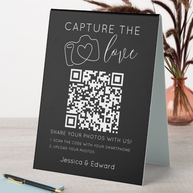 Plaque De Table Capturez L'Amour Qr Code Black Chic Mariage modern (En SItu (Tableau))