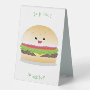 Plaque De Table Caricature de hamburger kawaii joyeux