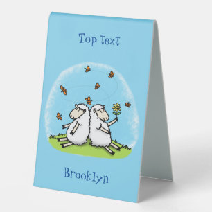 Plaque De Table Caricature de moutons mignons amis et papillons