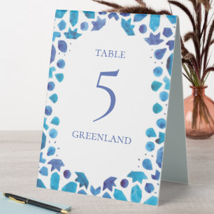 Plaque De Table Carrelage Méditerranéen Aquarelle Bleue Mariage