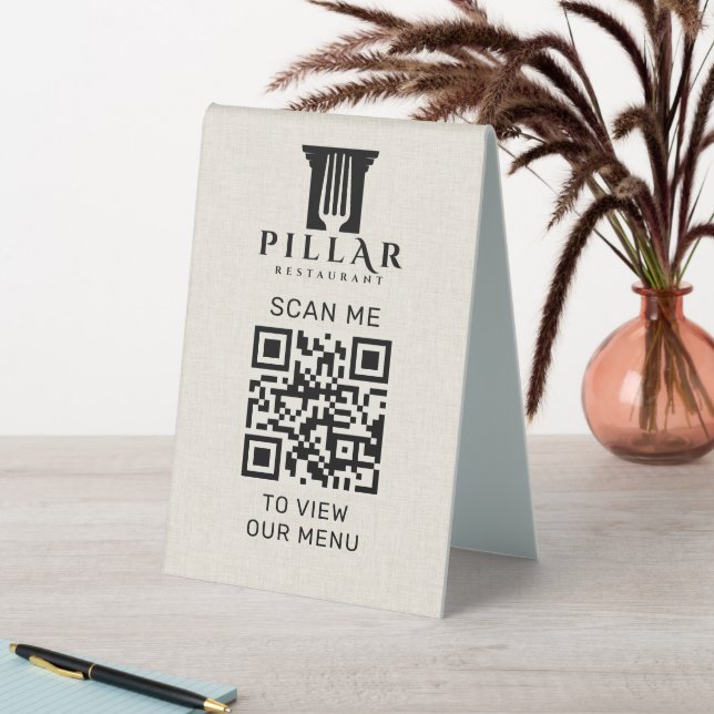 Plaque De Table Carte QR Code Menu Linge beige clair Logo personna (En SItu (Tableau))