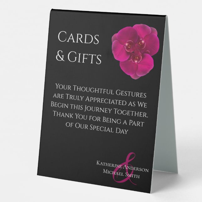Plaque De Table Cartes de Mariage & Cadeaux Signal-Black Fuchsia O (Verso)