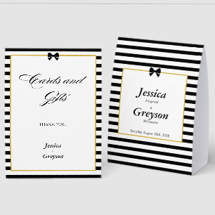Plaque De Table Cartes et Cadeaux de Mariage Noir Blanc Rayé Or
