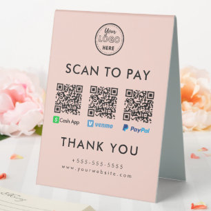 Plaque De Table Cash App Venmo Paypal QR Code Scan to Pay Logo