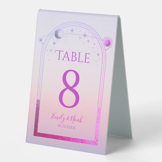 Plaque De Table Celestial Sunset Pink Sun Moon Stars Wedding (Recto)