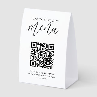 Plaque De Table Check Out Our Menu Qr Code Black White Chic Modern
