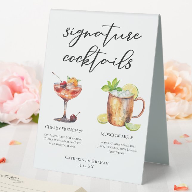 Plaque De Table Chic Bride Groom Signature Cocktails Menu Mariage (In SItu (Mariage))