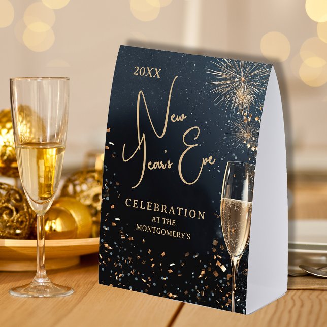 Plaque De Table Chic Champagne Time New Year's Eve Party (Chic Champagne and Clocks New Year's Eve party table tent sign - paper shown, or order plastic)